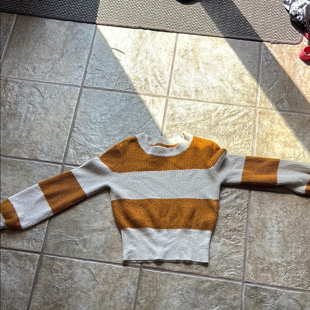 American Eagle Outfitters Mustard and Cream Striped Sweater